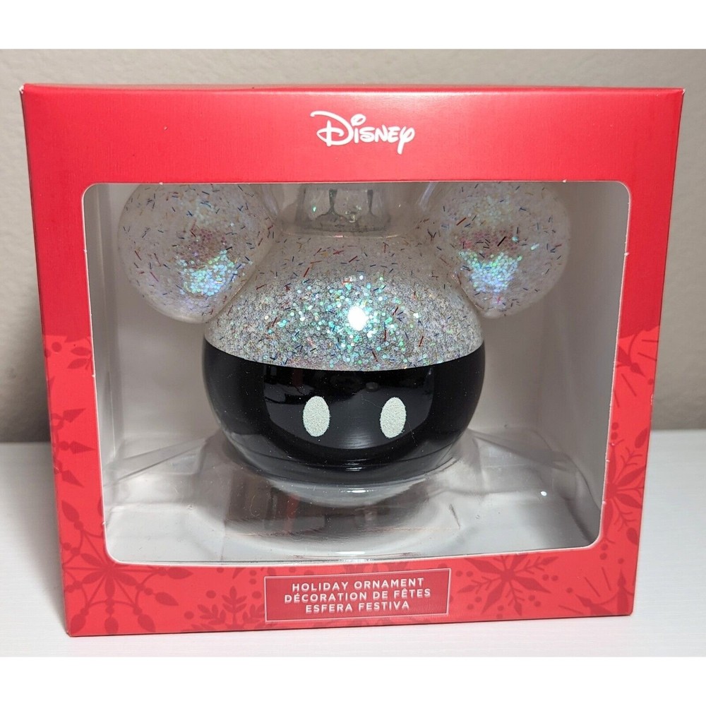 Hallmark GLASS Christmas Ornament Disney Mickey Mouse Ears BLACK Box